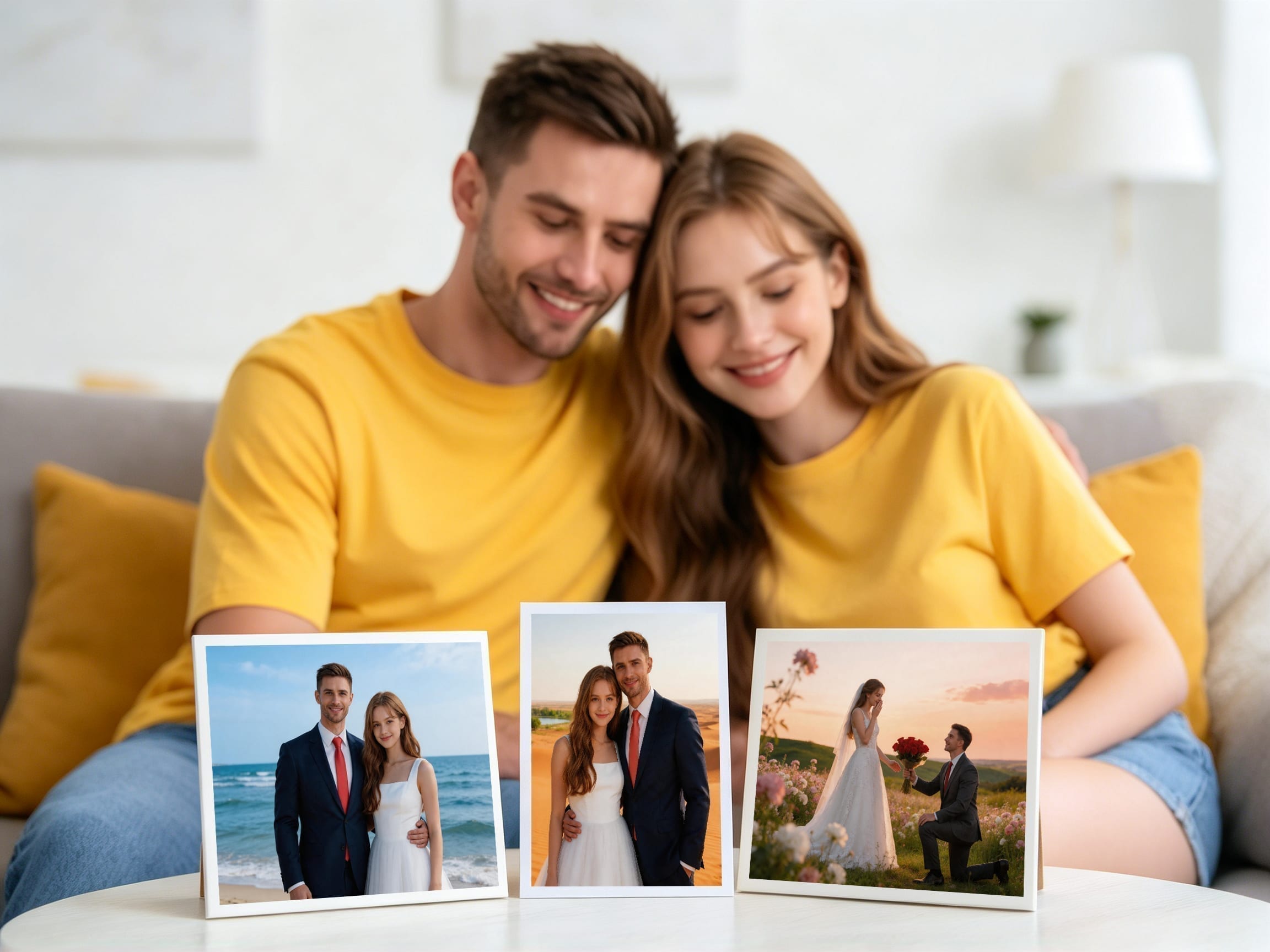 An open photo album showing refined portrait pages